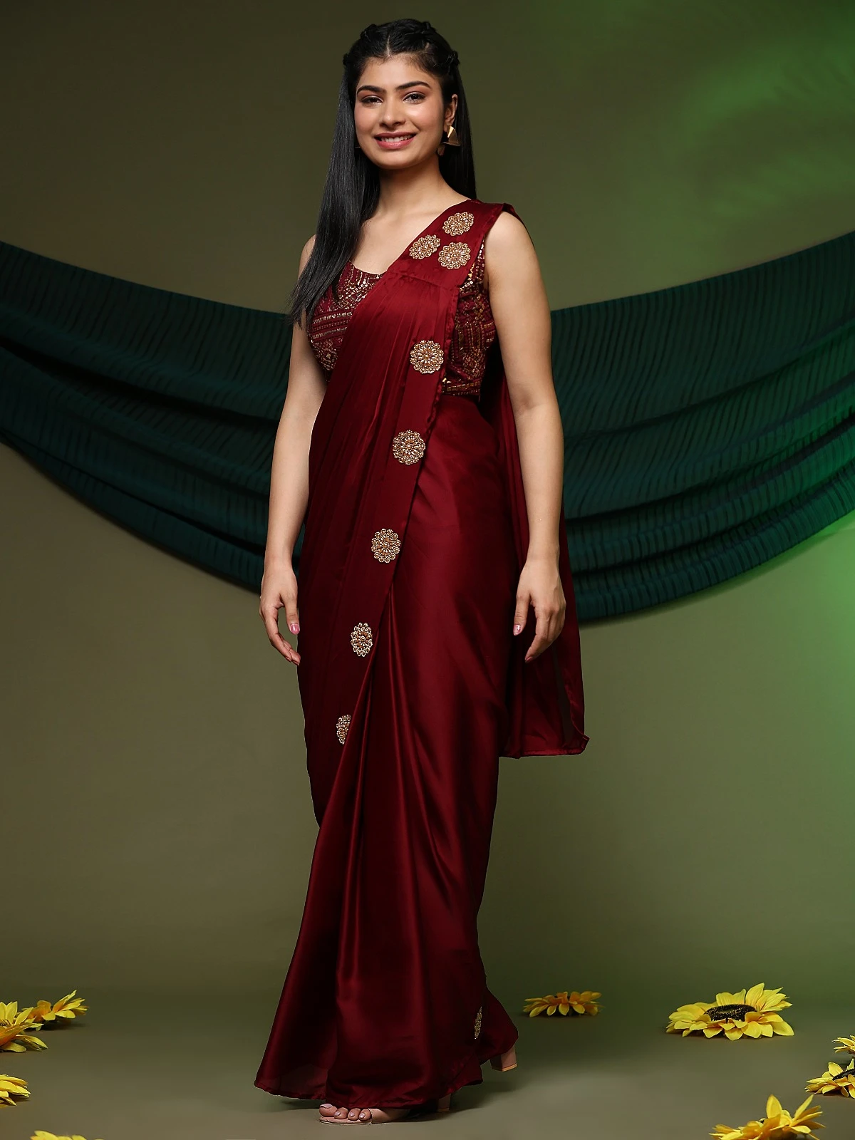 Amoha A273 Pure Satin Wholesale Fancy Readymade Sarees Catalog — Wholesale Sarees, AMOHA wholesale from Surat — view 3